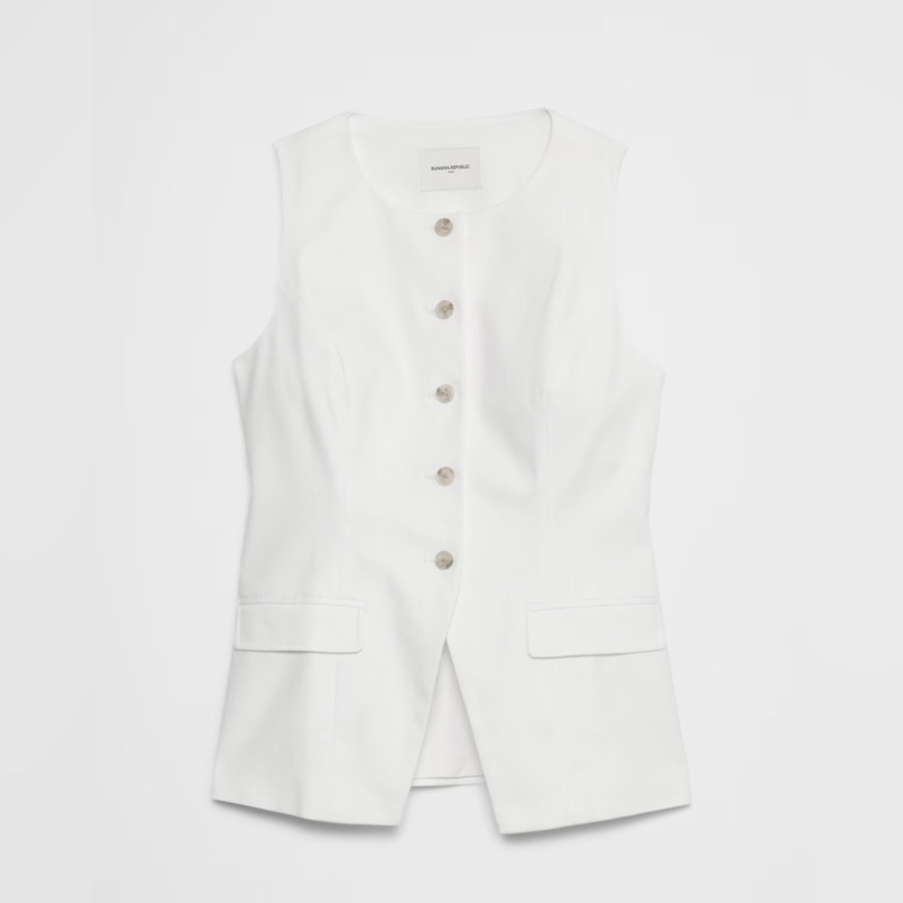Banana Republic Factory LINEN-BLEND LONG CUTAWAY VEST color WHITE size Medium - Picture 4 of 4